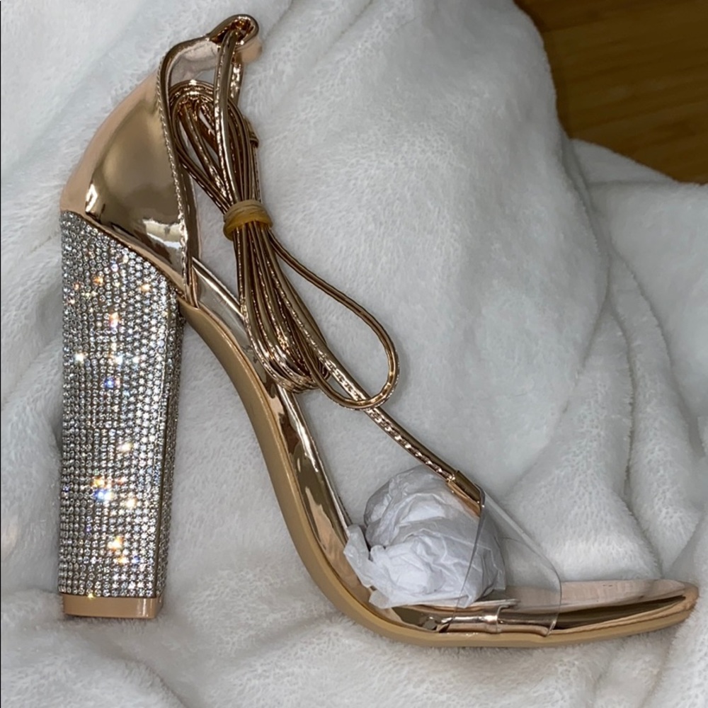 Rose gold high heels bedazzled